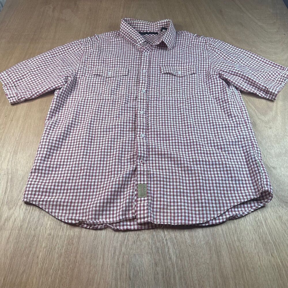 Sean John Mens Gingham Button Down Shirt Short Sleeve Red White 3XL